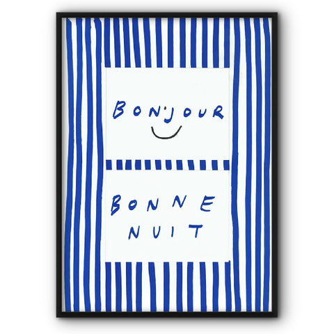 Bisou On Blue Stripes Canvas Print