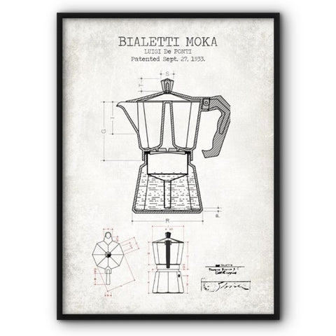 Bialetti Moka Coffee Pot Blueprint In Grey Canvas Print