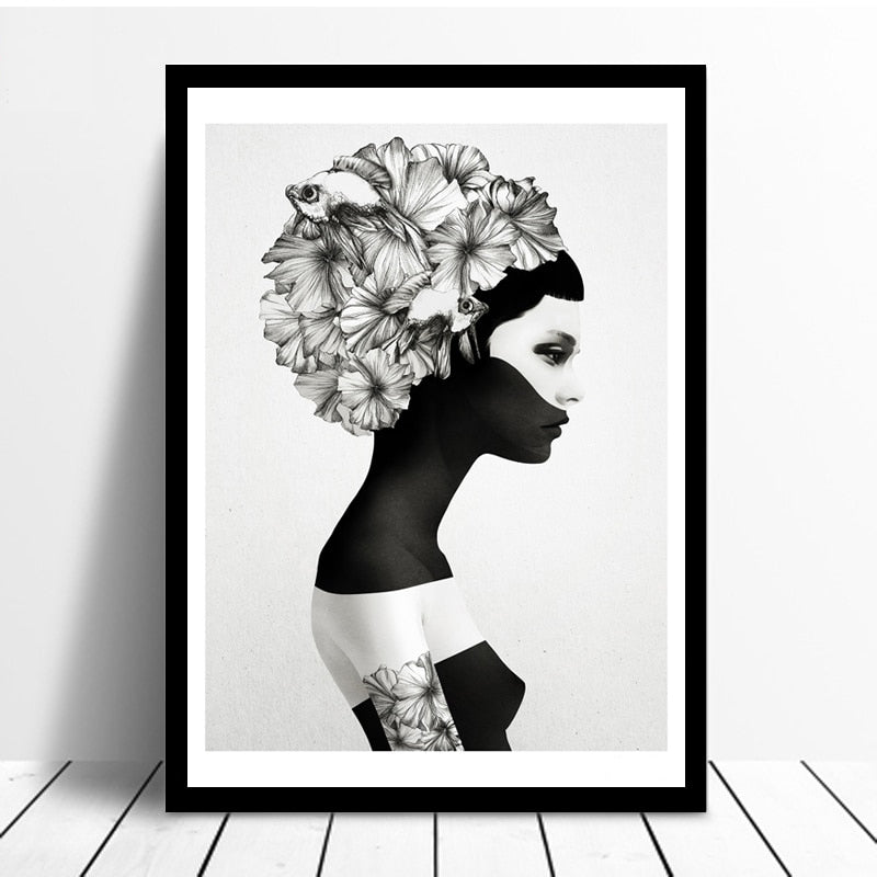 Flower Head Woman Art Print  Woman With Plants on Head Poster