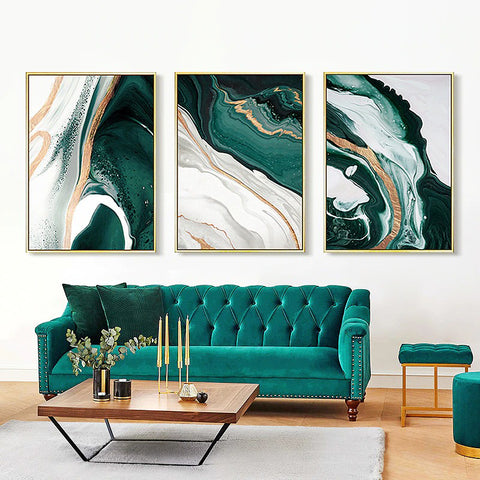 Green And Golden River No3 Abstract Canvas Print