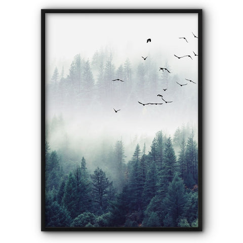Set Of 3 Foggy Mountain Forest Canvas Prints