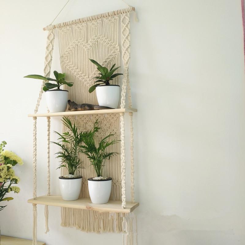 macrame hanging plant shelf 2-Tier Designer Bohemian Wall Hanging Shelf