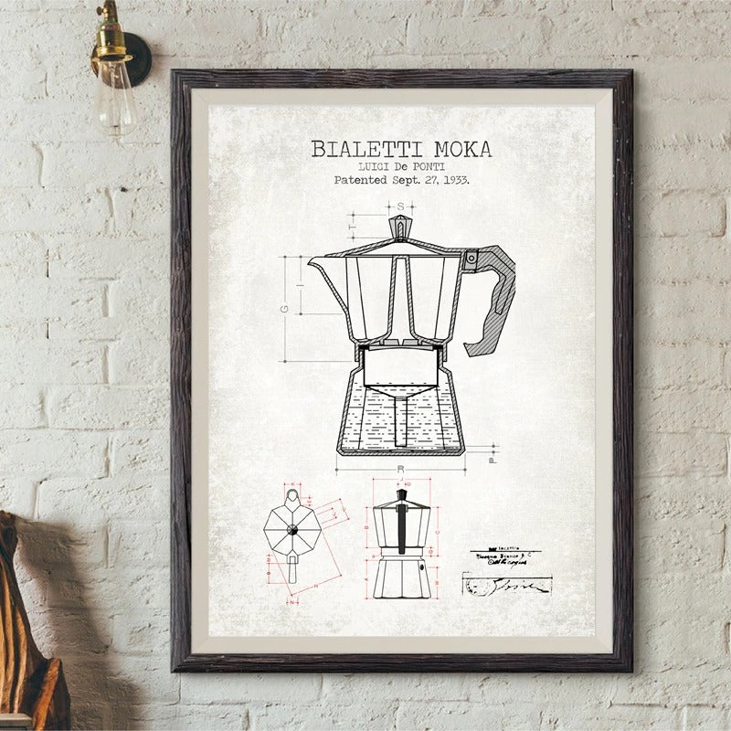 Bialetti Moka Coffee Pot Design In Grey Canvas Print Wall Art Poster – The  Style Habitat