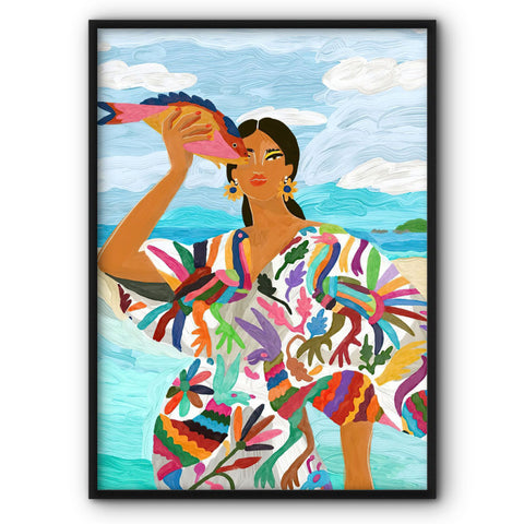 Woman With Fish Canvas Print