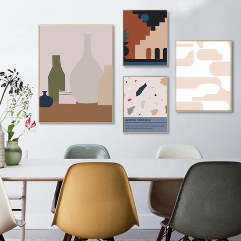 Four Vases And Pink Wall Canvas Print