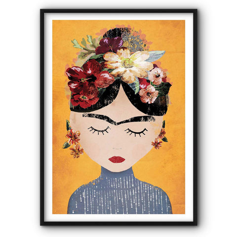 flowery-headdress-on-yellow-canvas-print