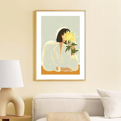 Woman And Yellow Flower Canvas Print