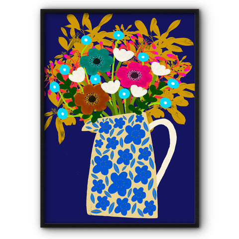 Flowers In Blue Vase Canvas Print