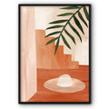 Hat and Palm Leaf In Terracotta Canvas Print
