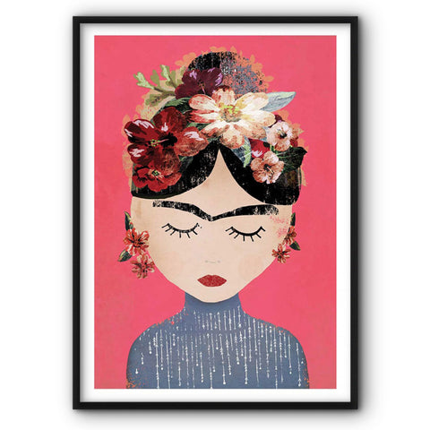 flowery-headdress-on-red-canvas-print