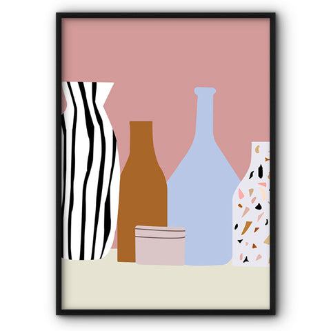 Four Vases And Pink Wall Canvas Print