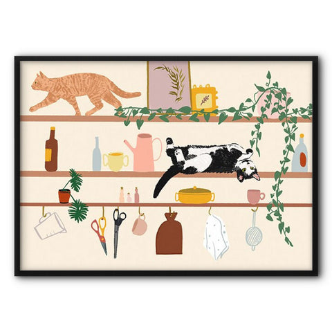 Two Kitties' On Shelves Canvas Print