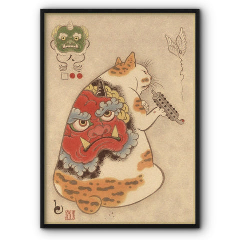 Smoking Cat In The Ukiyo-e Style Canvas Print