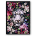 Snow Leopard In Pink Flowers Canvas Print