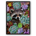 Racoon In Green Succulents Canvas Print