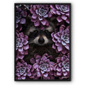 Racoon In Purple Succulents Canvas Print