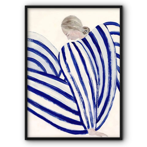 lady-in-blue-white-stripes-art-print