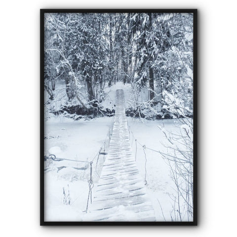 Wooden Bridge In Winter Forest Canvas Print
