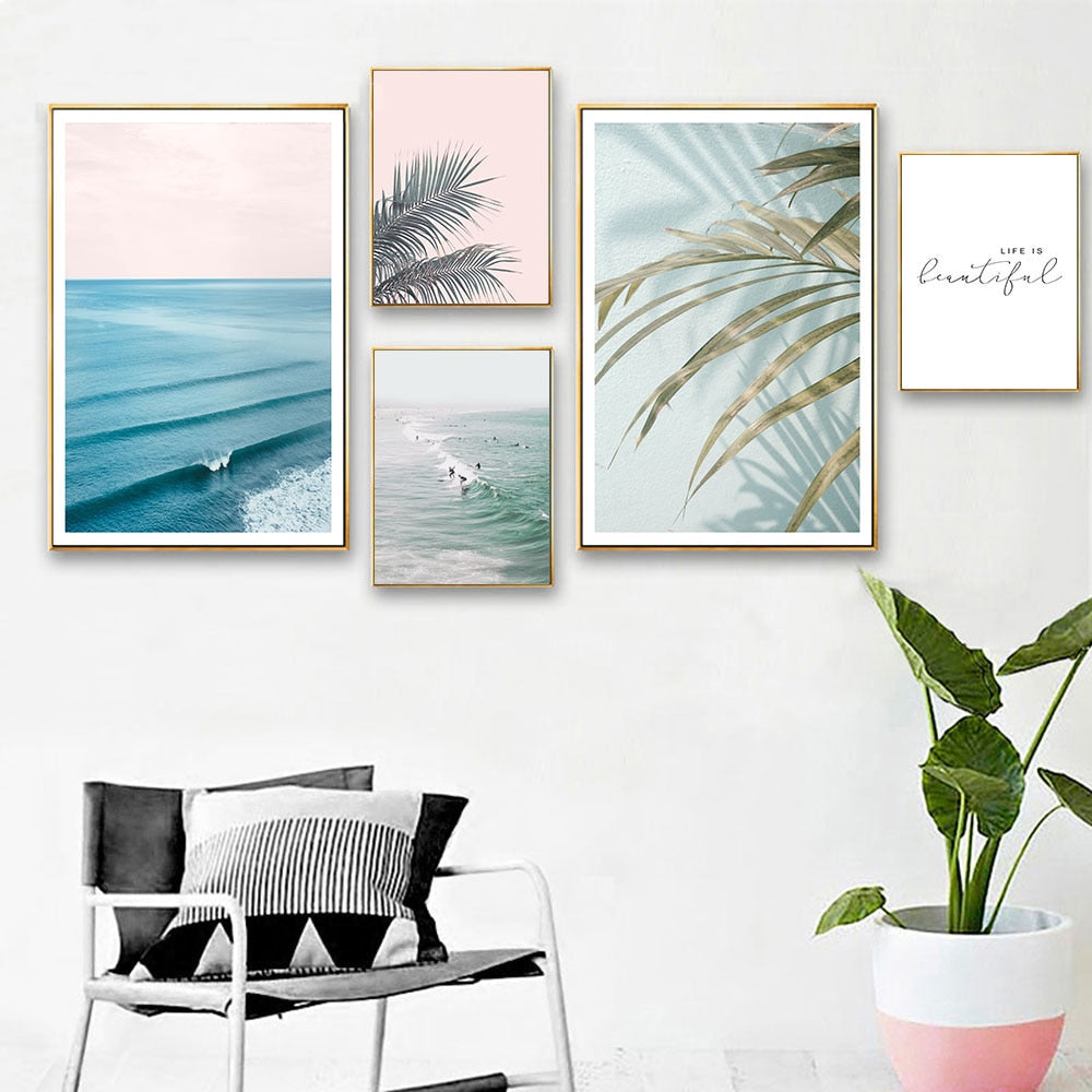 Palm Leaves On Pink Canvas Print Wall Art Poster – The Style Habitat