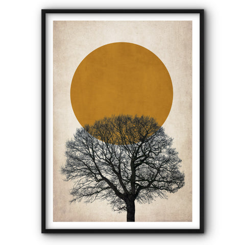 Tree and Yellow Sun Canvas Print