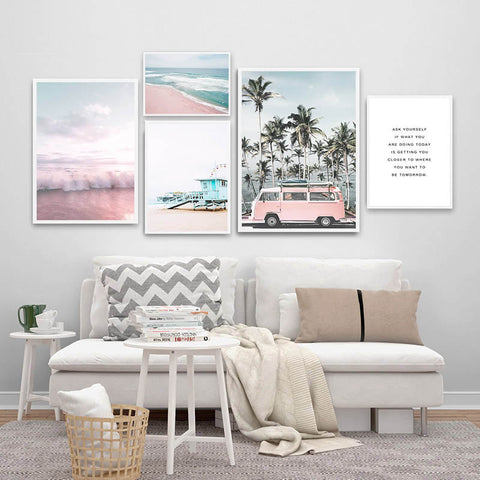 Pink Beach Blue Ocean Canvas Print
