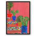Red Wall and Cactuses Art Print