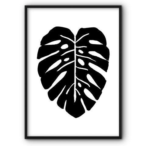 black-and-white-monstera-leaf-art-print