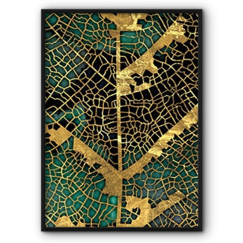 Abstract Golden & Green Leaf Veins Canvas Print