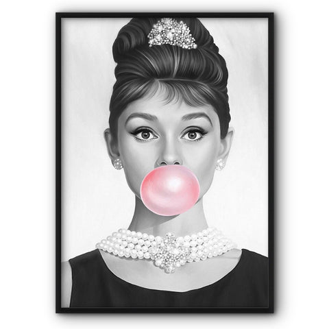 audrey-hepburn-with-a-pink-bubble-gum-canvas-print