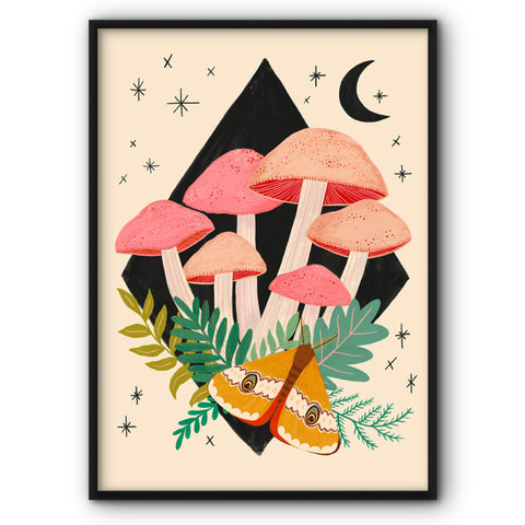 Mushrooms & Butterfly Canvas Print