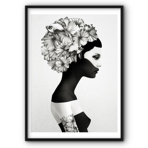 fish-and-flower-head-woman-art-print