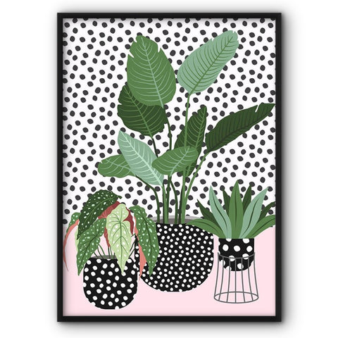 Plants & Dots On Pink Art Print