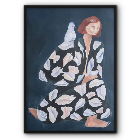 lady-in-blue-white-pjs-art-print