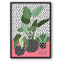 Plants & Dots On Strawberry Pink Art Print