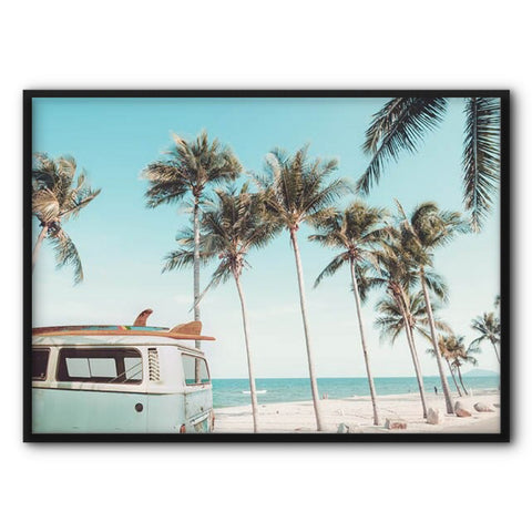 Camper Van On The Beach Canvas Print