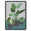Plants & Dots On Dark Green Art Print