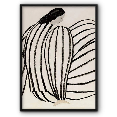 Lady In White & Black Stripes Art Print