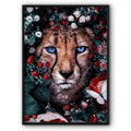 Leopard In White & Red Flowers Canvas Print