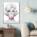 Marilyn Monroe With A Pink Bubble Gum (White) Canvas Print