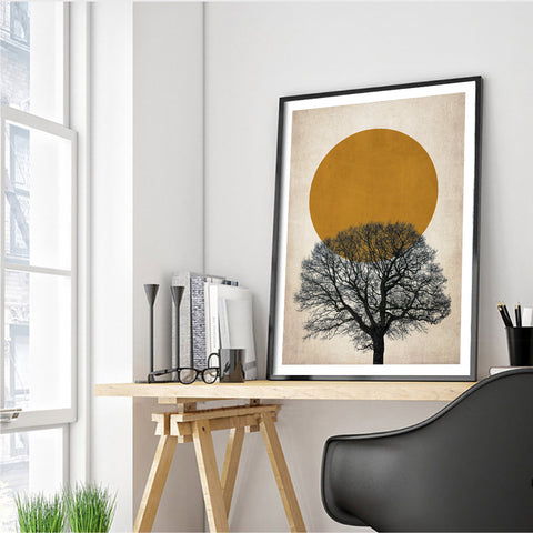 Tree and Yellow Sun Canvas Print