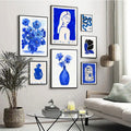 Abstract Line Art Portrait In Blue Canvas Print