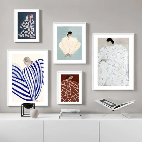 Lady In White & Blue Clothes Art Print