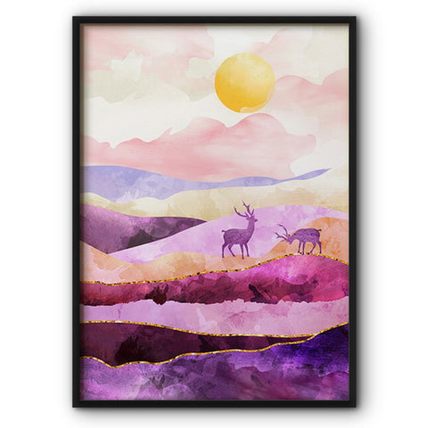 Deers In Purple Art Canvas Print