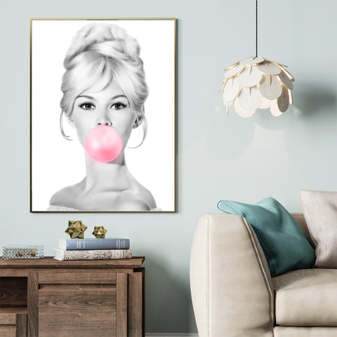 Claudia Schiffer With A Pink Bubble Gum Canvas Print