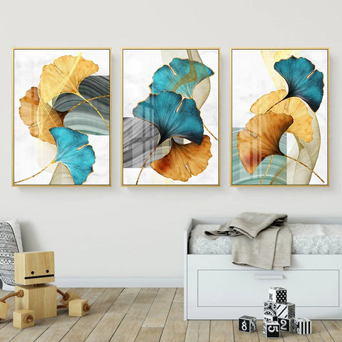 Green And Golden Leaves Abstract Canvas Print