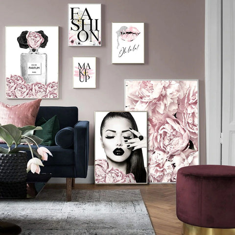 Lipstick and Peonies Canvas Print