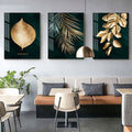 Golden Leaves On Green Background Canvas Print
