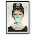 Audrey Hepburn With A Green Bubble Gum Canvas Print