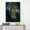 Golden Palm Leaves On Green Background Canvas Print