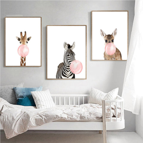 Giraffe With A Bubble Gum Canvas Print